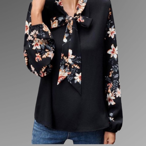 Sold **** floral Blouse with a Tie Neck - Women. Sold **** - Picture 3 of 6
